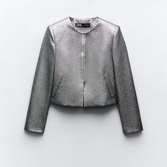 Zara Silver Metallic Coated Jacket - Picture 2 of 9